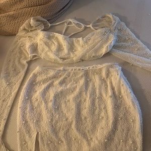 Oh Polly Embellished Cowl + High Waist Split Mini Skirt